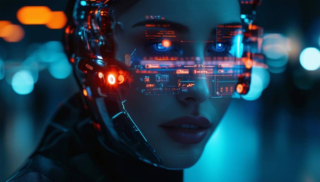 Futuristische Frau mit eine digitalisierten Visier