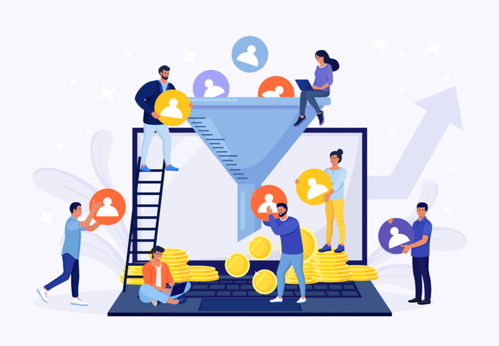 Illustration viele Menschen arbeiten zusammen, um die Conversion Rate zu steigern