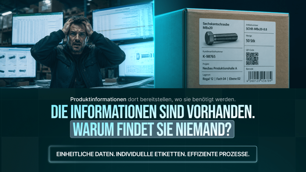 Mann ist verzweifelt, weil er Produktinformationen nicht finden kann.